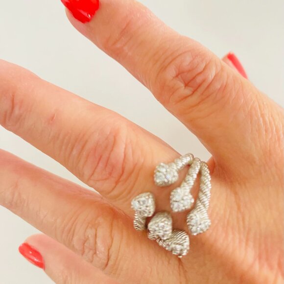 Vintage Judith Ripka Sterling Silver Ring–Leaf-Inspired CZ Design | 925 Thailand - Picture 3 of 10